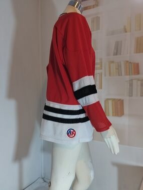 Red and White Mesh Long-Sleeve Hockey Style Jersey